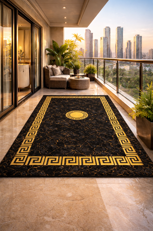 Luxury Black & Gold Marble Rug
