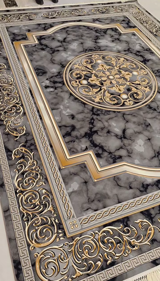 Elite Heritage Luxury Rug | Black Grey Gold Washable Non-Slip Carpet