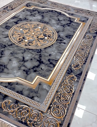 Elite Heritage Luxury Rug | Black Grey Gold Washable Non-Slip Carpet