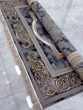 Elite Heritage Luxury Rug | Black Grey Gold Washable Non-Slip Carpet