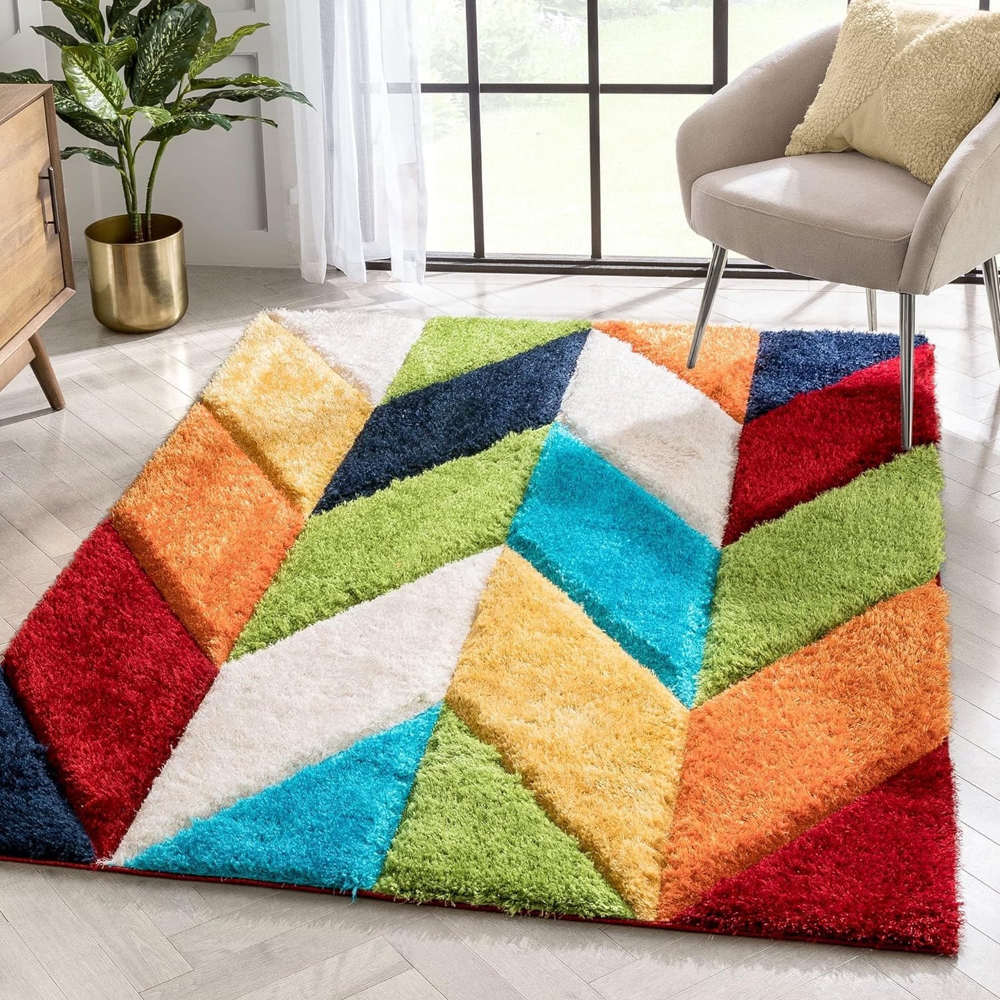 Modern Geometric Multicolor Shaggy Carpet