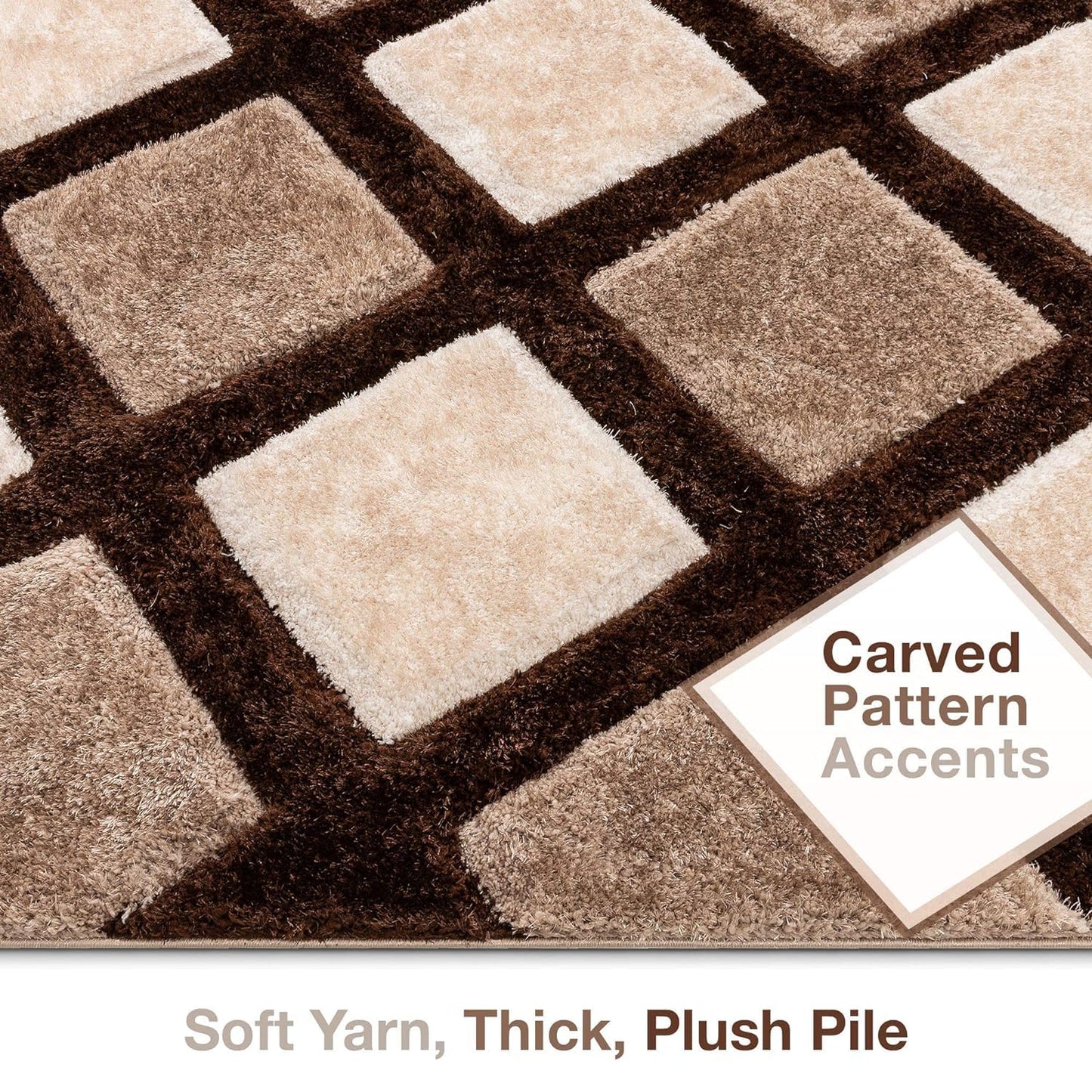 Modern Geometric Brown & Beige Shag Area Rug