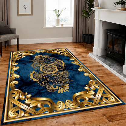Royal Blue Gold Luxury Rug