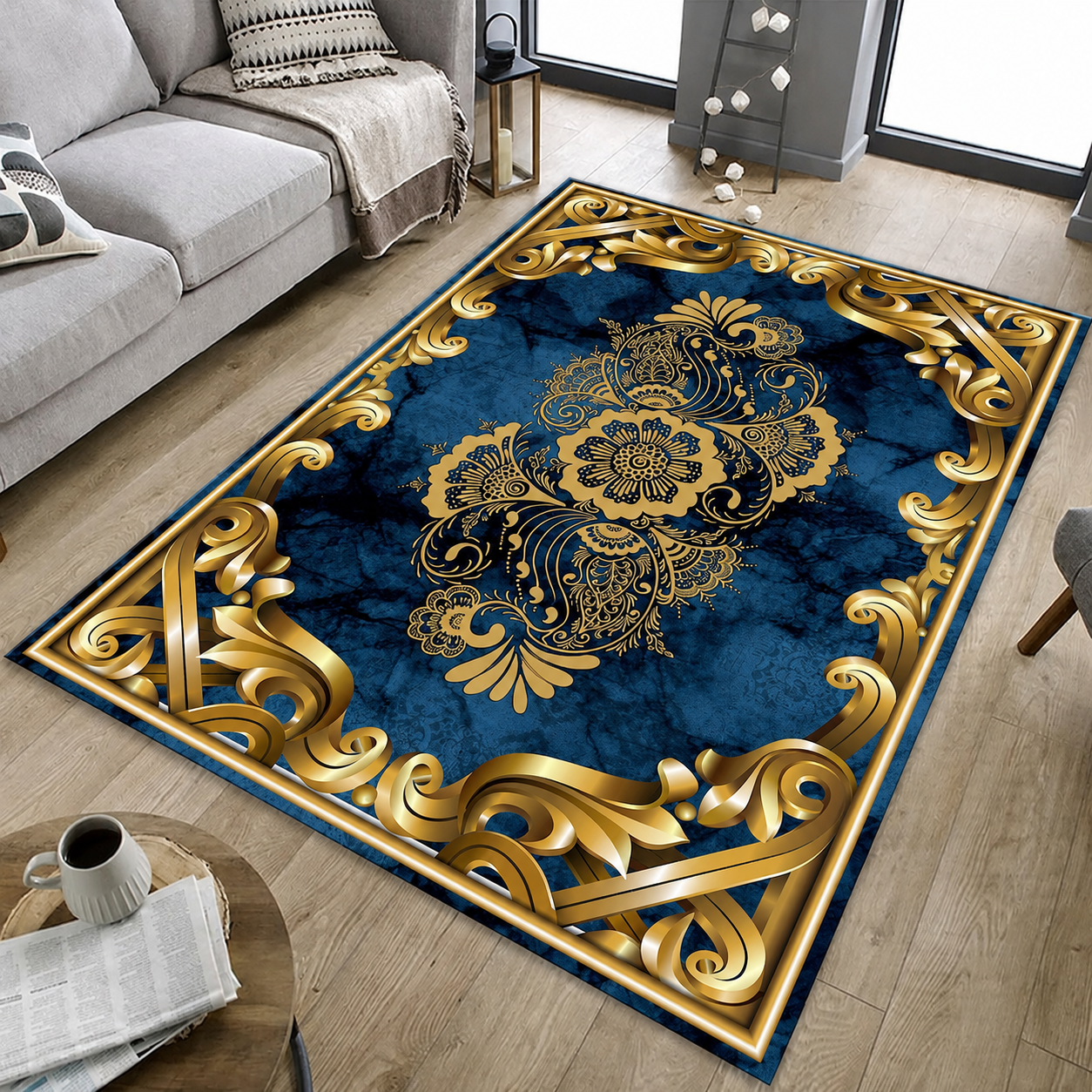 Royal Blue Gold Luxury Rug