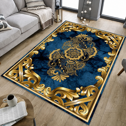 Royal Blue Gold Luxury Rug