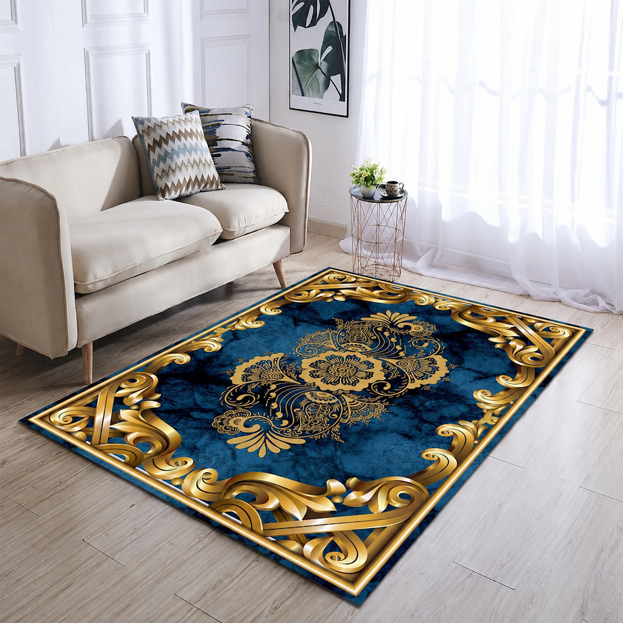 Royal Blue Gold Luxury Rug