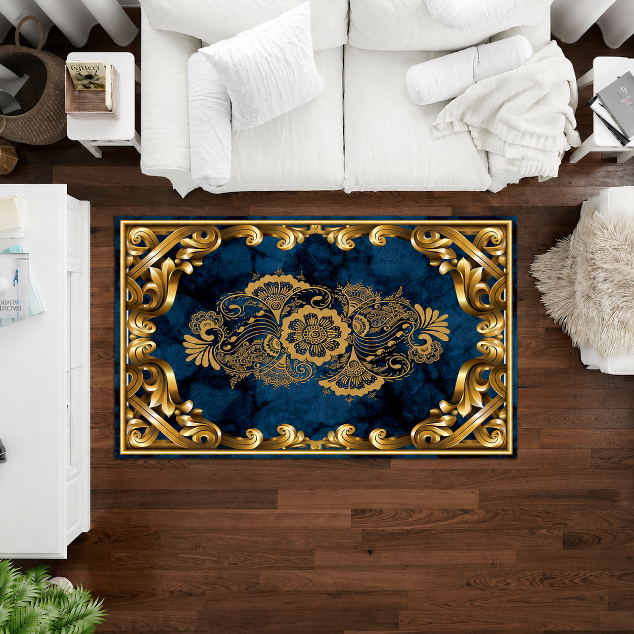 Royal Blue Gold Luxury Rug