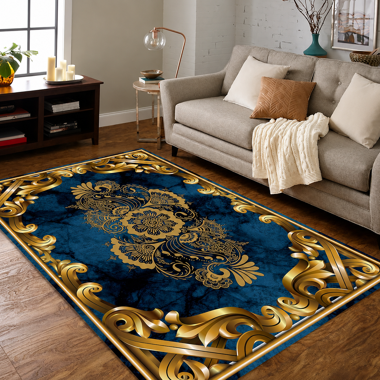 Royal Blue Gold Luxury Rug