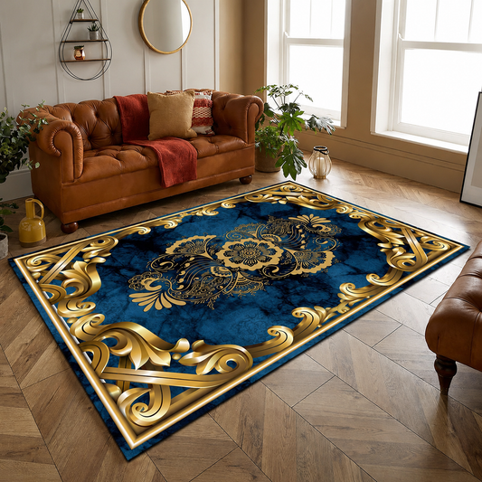 Royal Blue Gold Luxury Rug