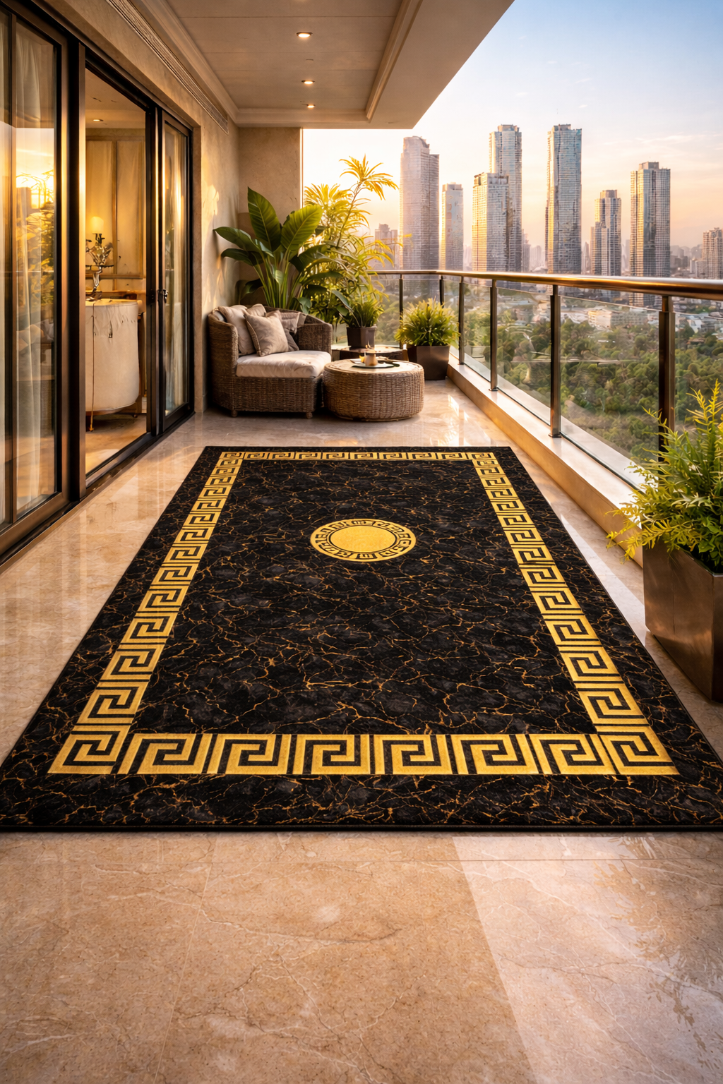 Luxury Black & Gold Marble Rug