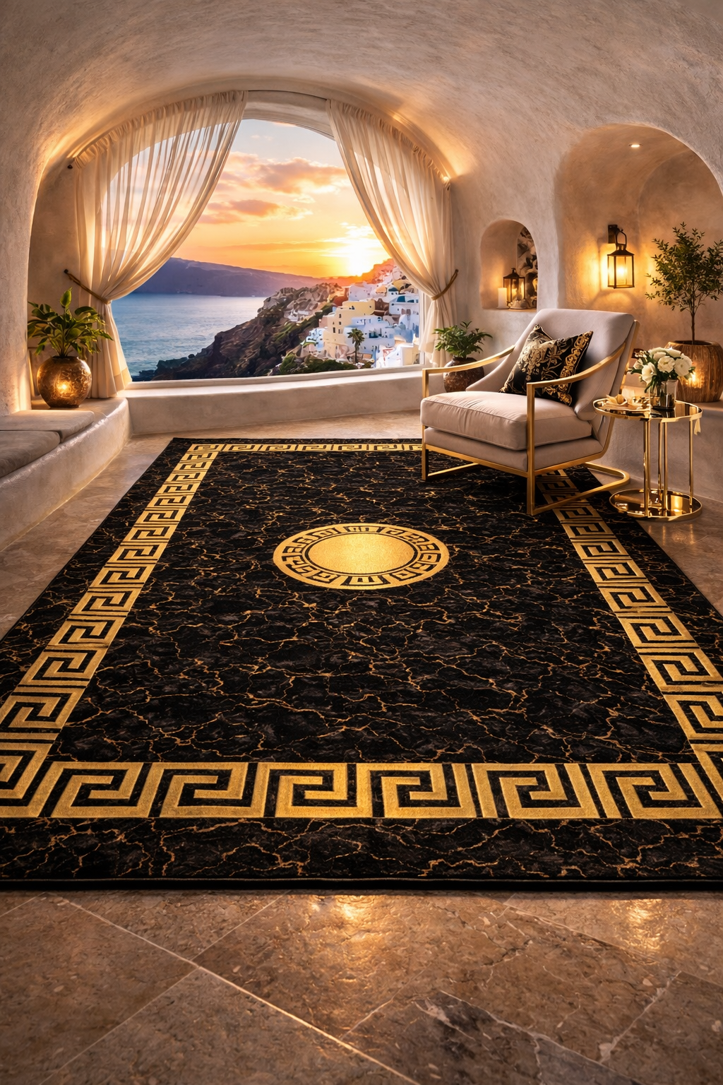 Luxury Black & Gold Marble Rug