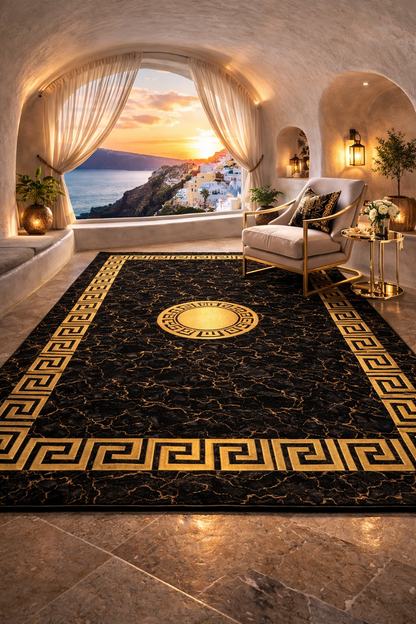 Luxury Black & Gold Marble Rug