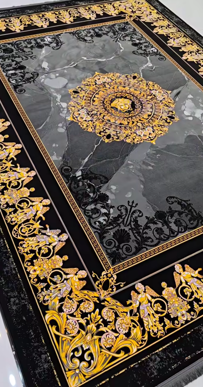 Marble Medallion Carpet – Black, Grey & Gold Finish