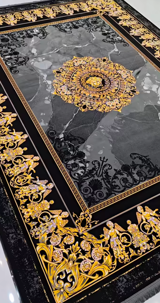 Marble Medallion Carpet – Black, Grey & Gold Finish
