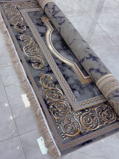 Elite Heritage Luxury Rug | Black Grey Gold Washable Non-Slip Carpet